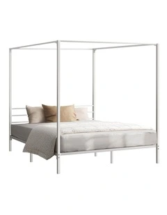 Oikiture Metal Canopy Bed Frame Queen Size Beds Platform White