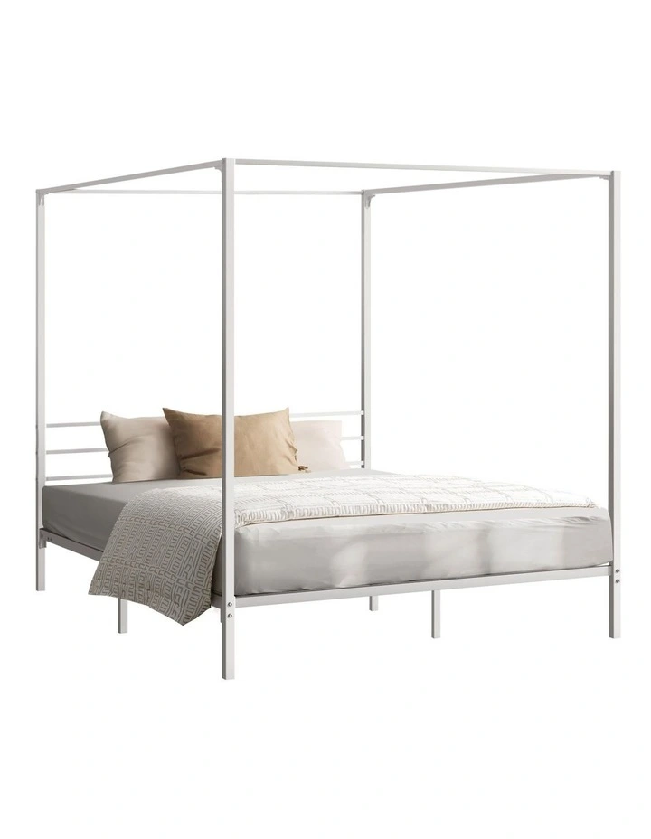 Oikiture Metal Canopy Bed Frame Queen Size Beds Platform White image 1