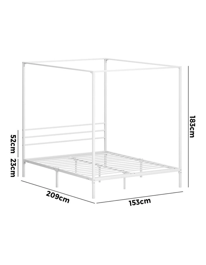 Oikiture Metal Canopy Bed Frame Queen Size Beds Platform White image 3