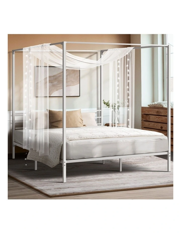 Oikiture Metal Canopy Bed Frame Queen Size Beds Platform White image 4