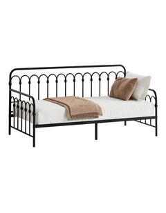Oikiture Metal Daybed Frame Single Size Sofa Bed Steel Slat Support Black