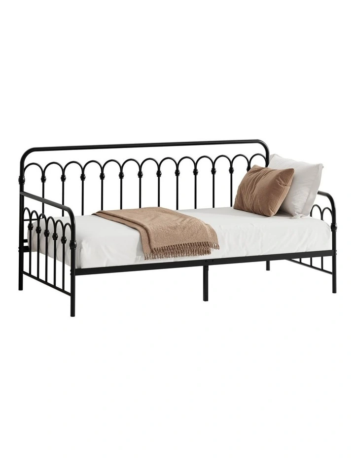 Oikiture Metal Daybed Frame Single Size Sofa Bed Steel Slat Support Black image 1