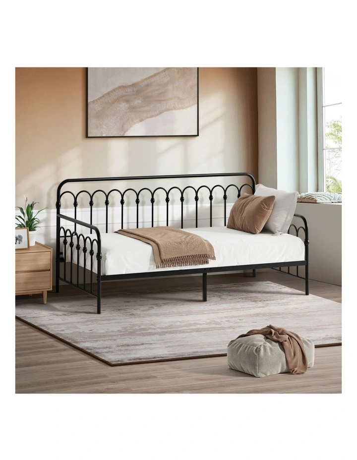Oikiture Metal Daybed Frame Single Size Sofa Bed Steel Slat Support Black image 4