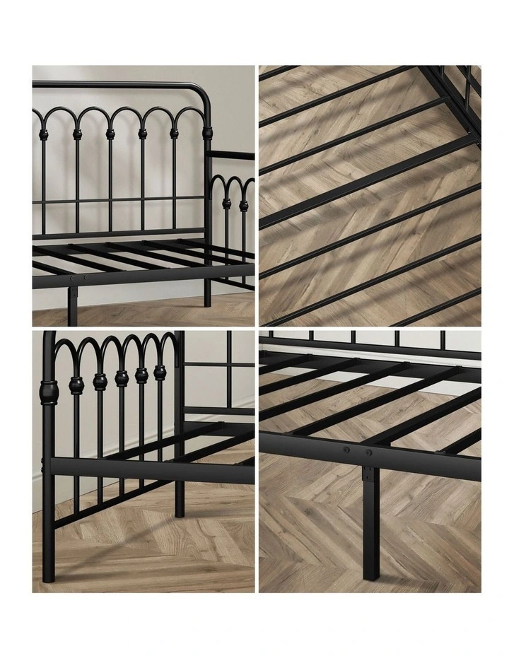 Oikiture Metal Daybed Frame Single Size Sofa Bed Steel Slat Support Black image 6