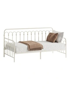 Oikiture Metal Daybed Frame Single Size Sofa Bed Steel Slat Support Beige