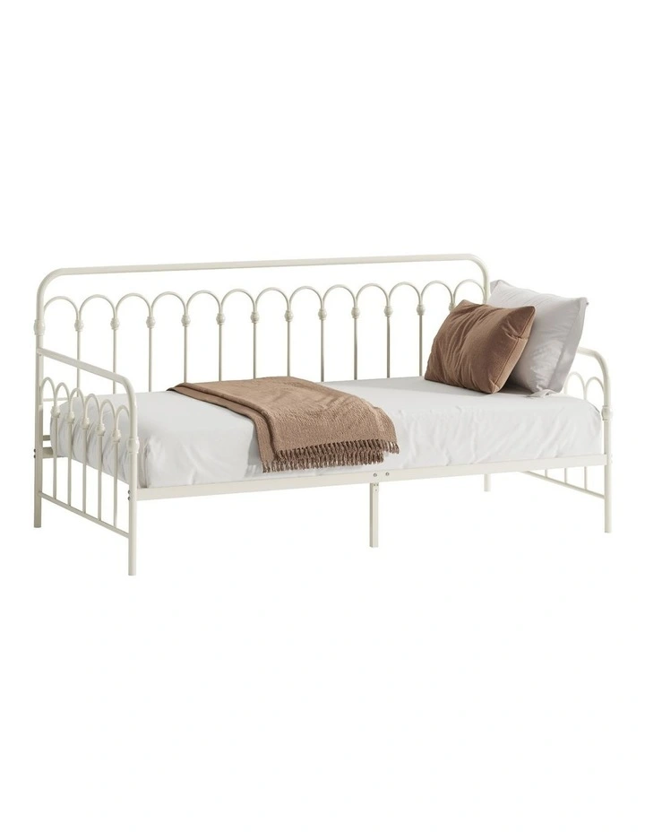 Oikiture Metal Daybed Frame Single Size Sofa Bed Steel Slat Support Beige image 1