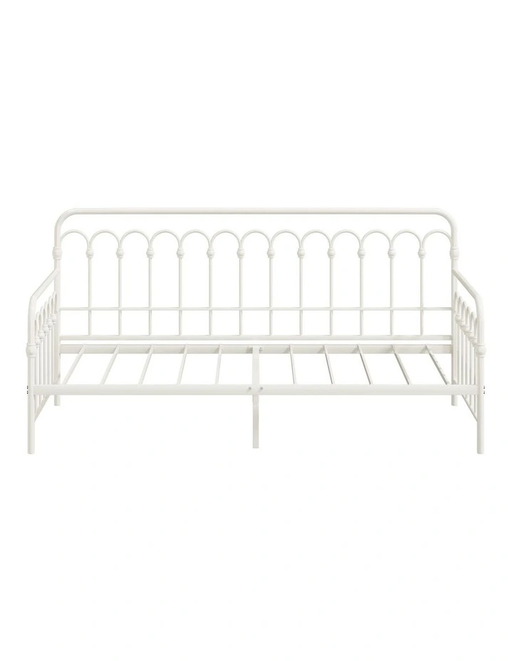 Oikiture Metal Daybed Frame Single Size Sofa Bed Steel Slat Support Beige image 2