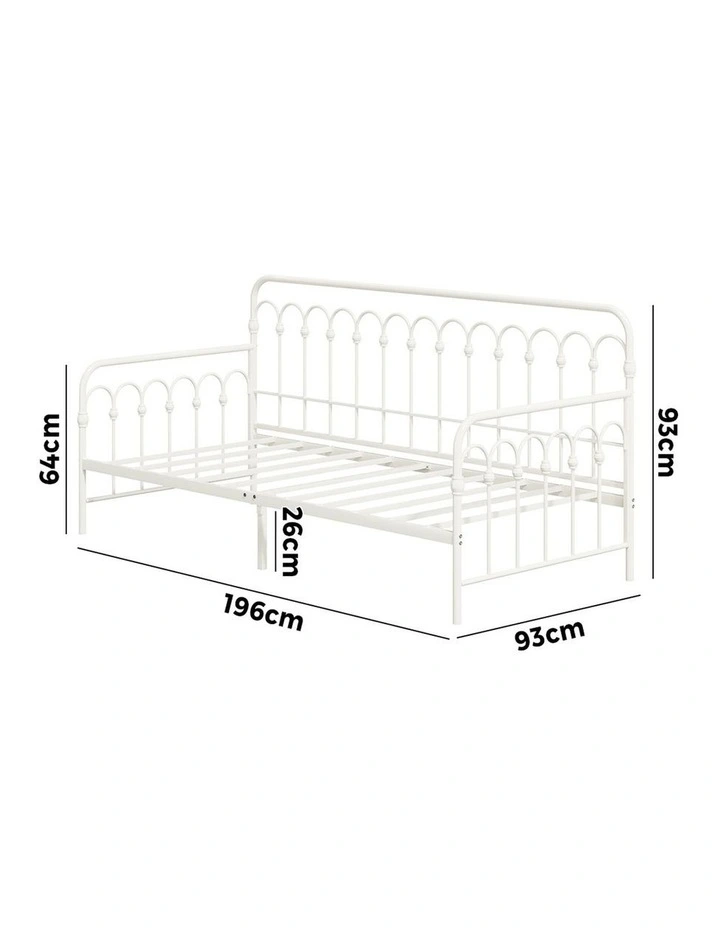Oikiture Metal Daybed Frame Single Size Sofa Bed Steel Slat Support Beige image 3