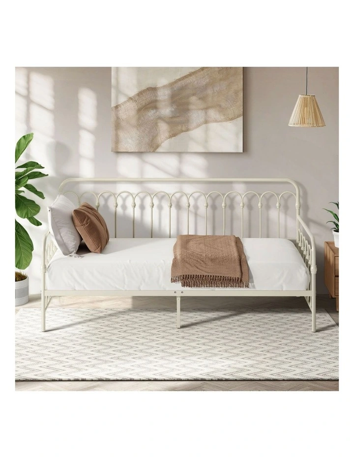 Oikiture Metal Daybed Frame Single Size Sofa Bed Steel Slat Support Beige image 5