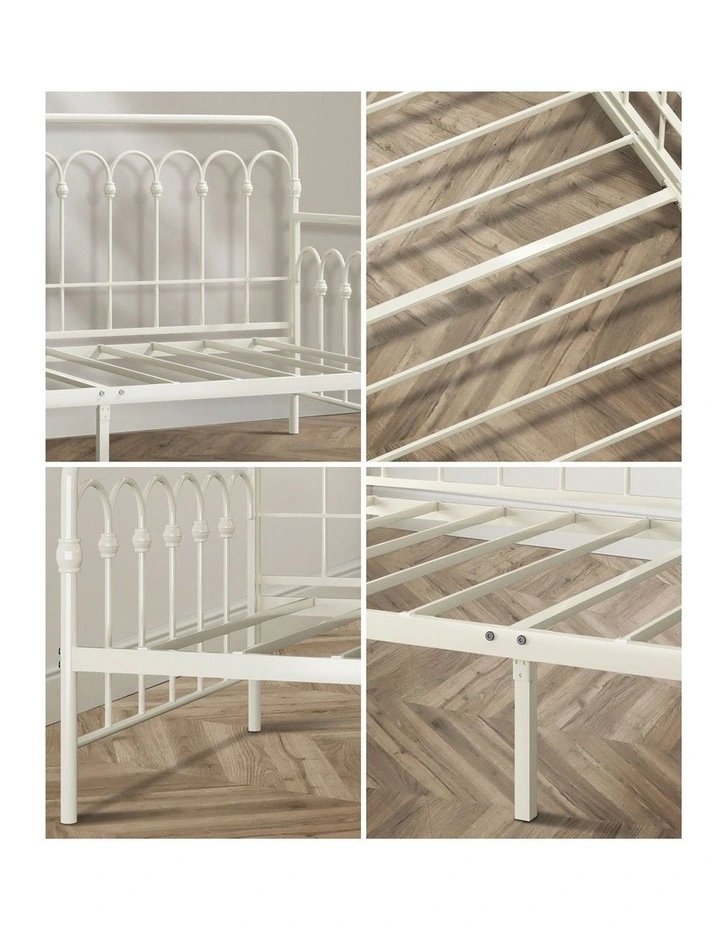 Oikiture Metal Daybed Frame Single Size Sofa Bed Steel Slat Support Beige image 6