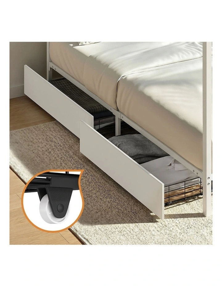 Oikiture Metal Canopy Bed Frame Queen Size Beds Platform with 4 Drawers White image 6