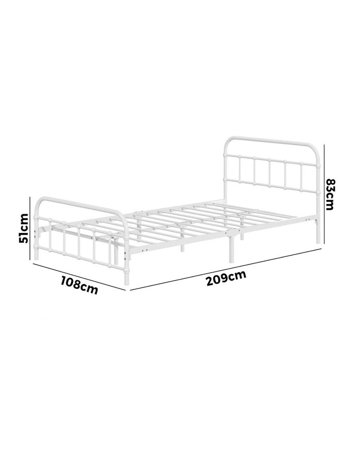 Oikiture Bed Frame Metal Bed Base King Single Size Bed Platform White image 3