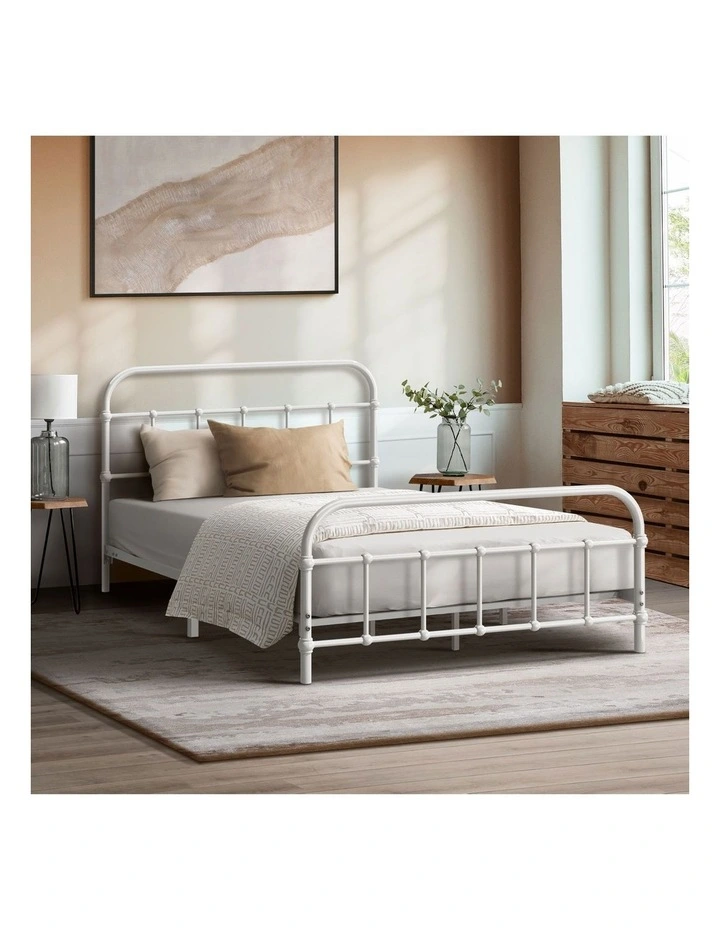 Oikiture Bed Frame Metal Bed Base King Single Size Bed Platform White image 4