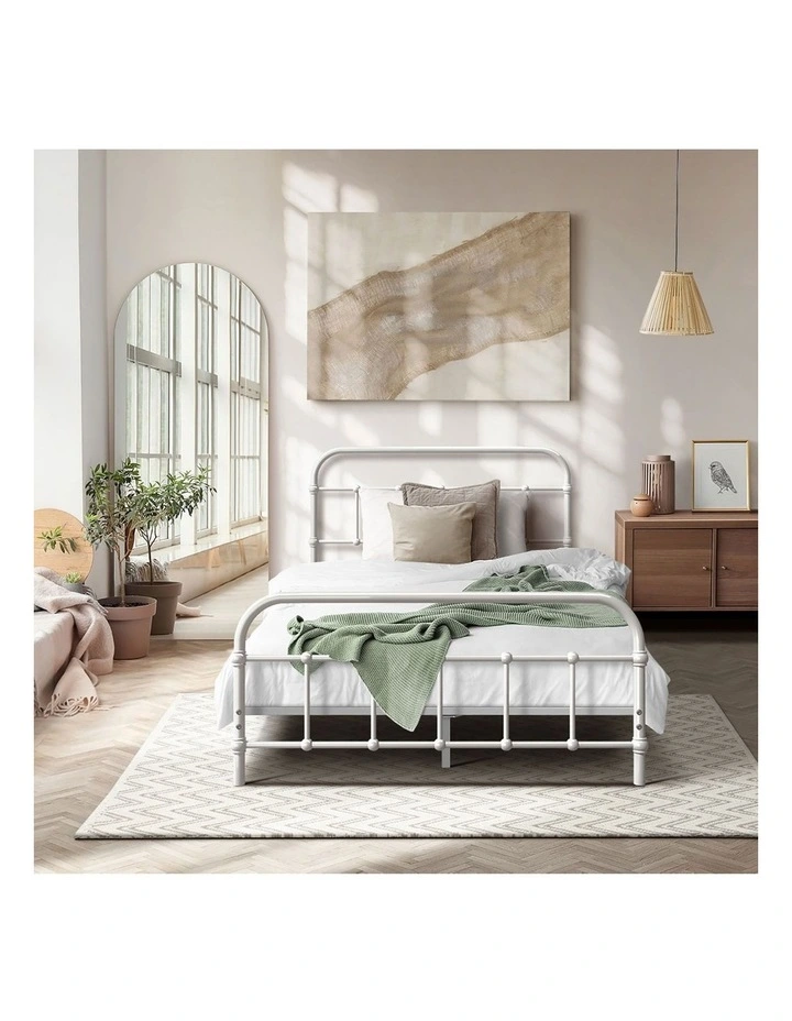Oikiture Bed Frame Metal Bed Base King Single Size Bed Platform White image 5