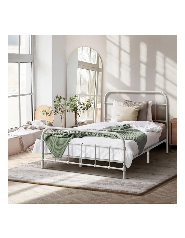 Oikiture Bed Frame Metal Bed Base King Single Size Bed Platform White image 7