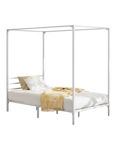 Oikiture Metal Canopy Bed Frame Single Size Beds Platform White