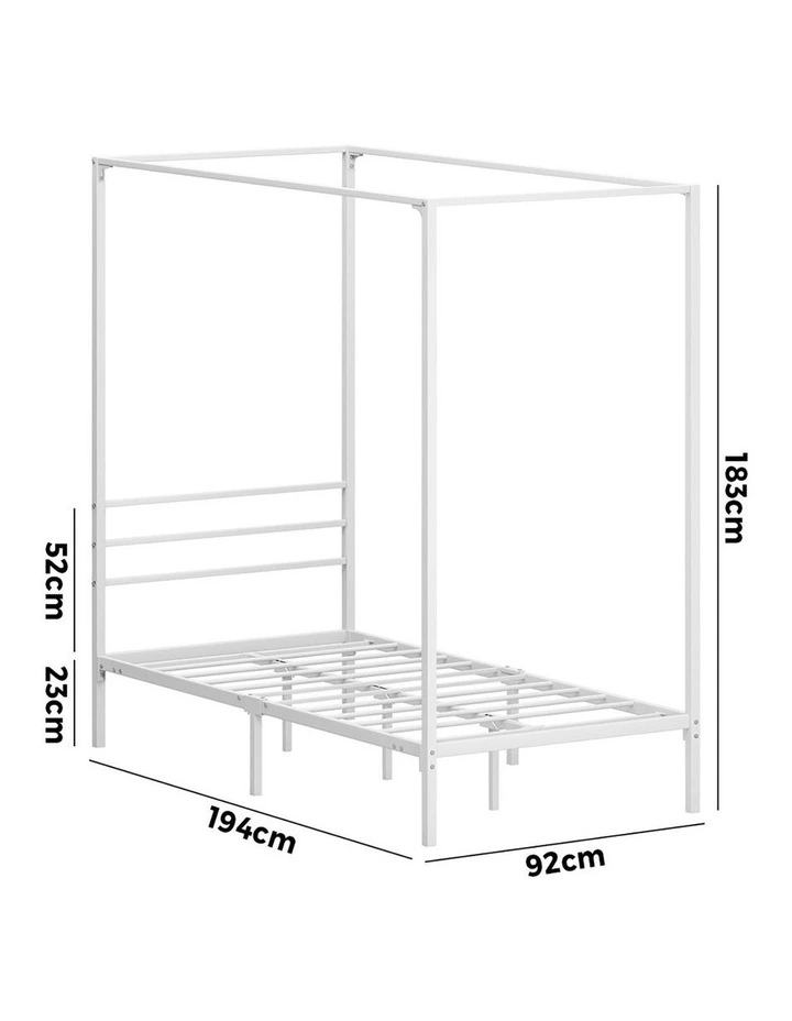 Oikiture Metal Canopy Bed Frame Single Size Beds Platform White image 3