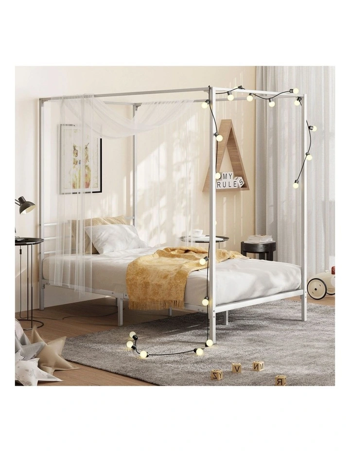 Oikiture Metal Canopy Bed Frame Single Size Beds Platform White image 4