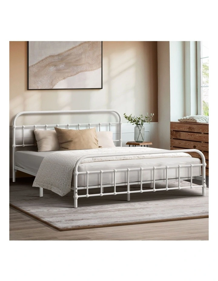 Oikiture Bed Frame Metal Bed Base Queen Size Bed Platform White image 4