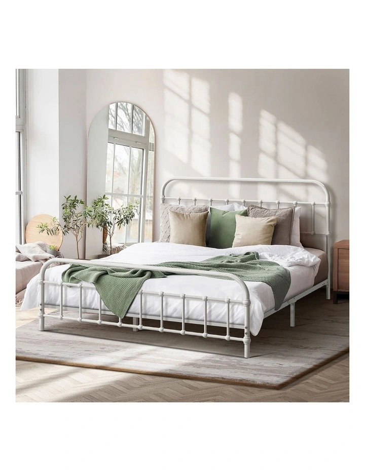 Oikiture Bed Frame Metal Bed Base Queen Size Bed Platform White image 7
