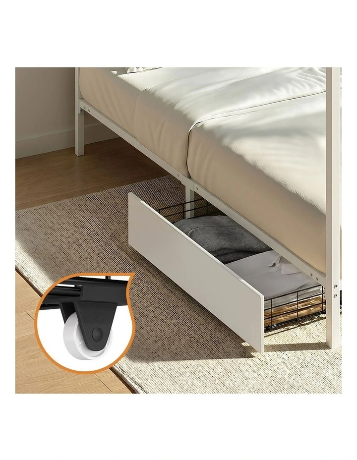 Oikiture Metal Canopy Bed Frame Single Size Beds Platform with 2 Drawers White image 6