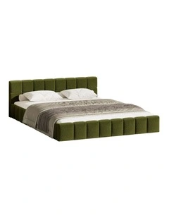 Oikiture Bed Frame Queen Size Tufted Headboard Green Boucle