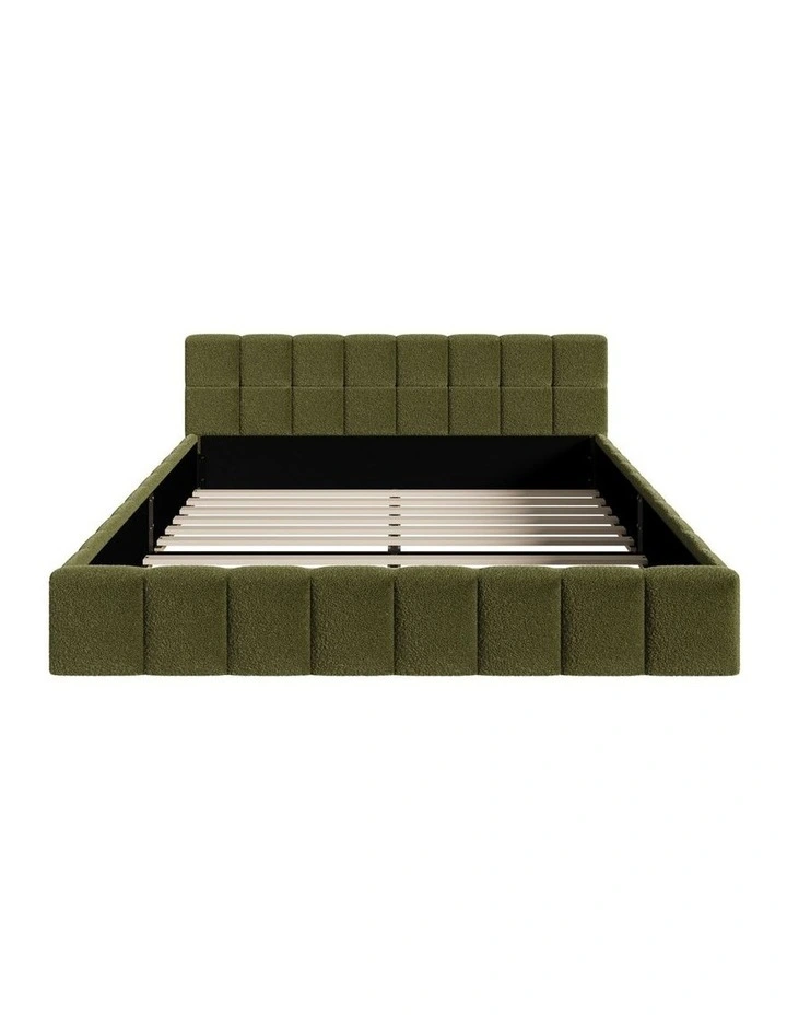 Oikiture Bed Frame Queen Size Tufted Headboard Green Boucle image 2