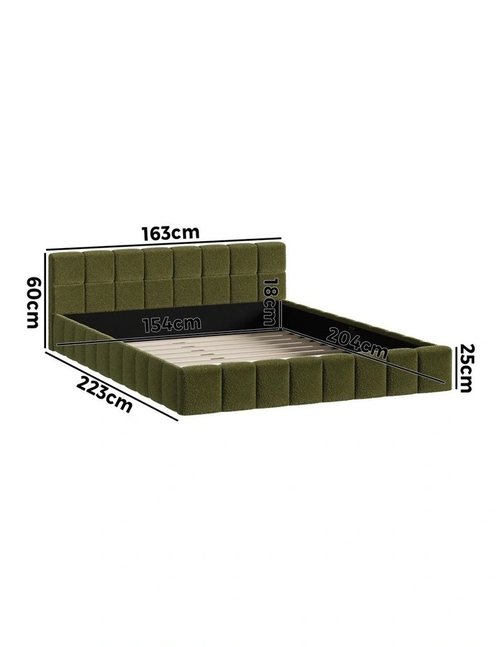 Oikiture Bed Frame Queen Size Tufted Headboard Green Boucle image 3
