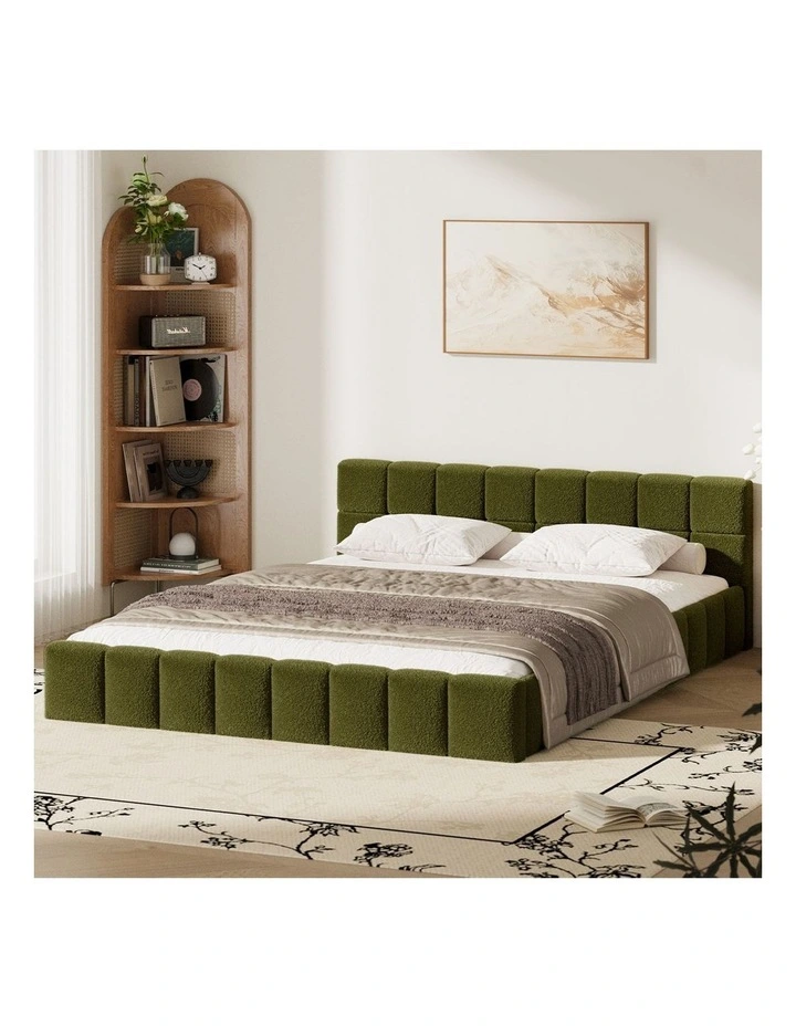 Oikiture Bed Frame Queen Size Tufted Headboard Green Boucle image 4