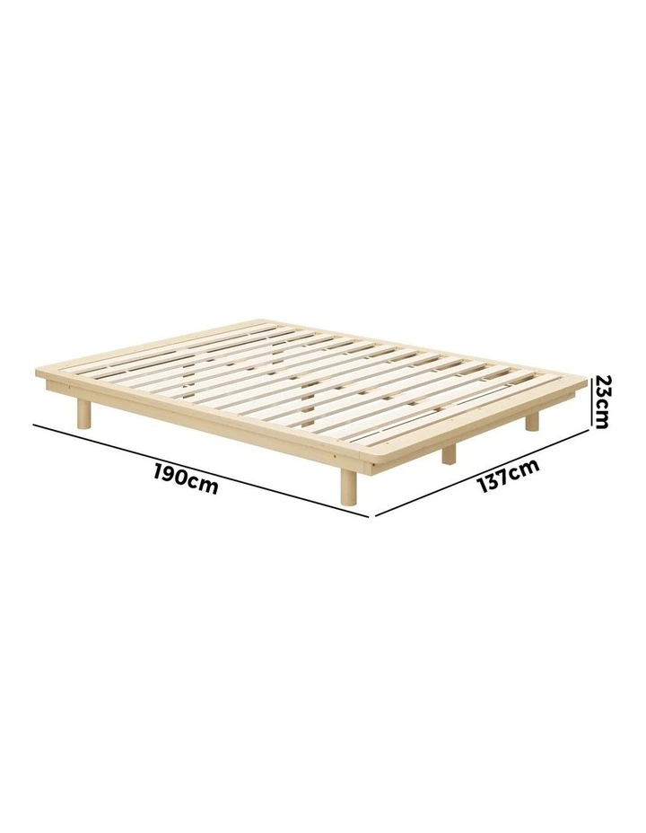Oikiture Bed Frame Double Size Wooden Bed Base Timber Floating Beds image 3