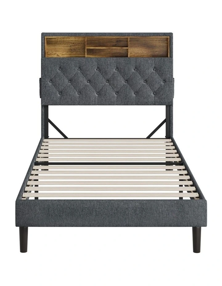 Oikiture Bed Frame King Single Beds Base with LED Storage Bedhead NOVI image 2