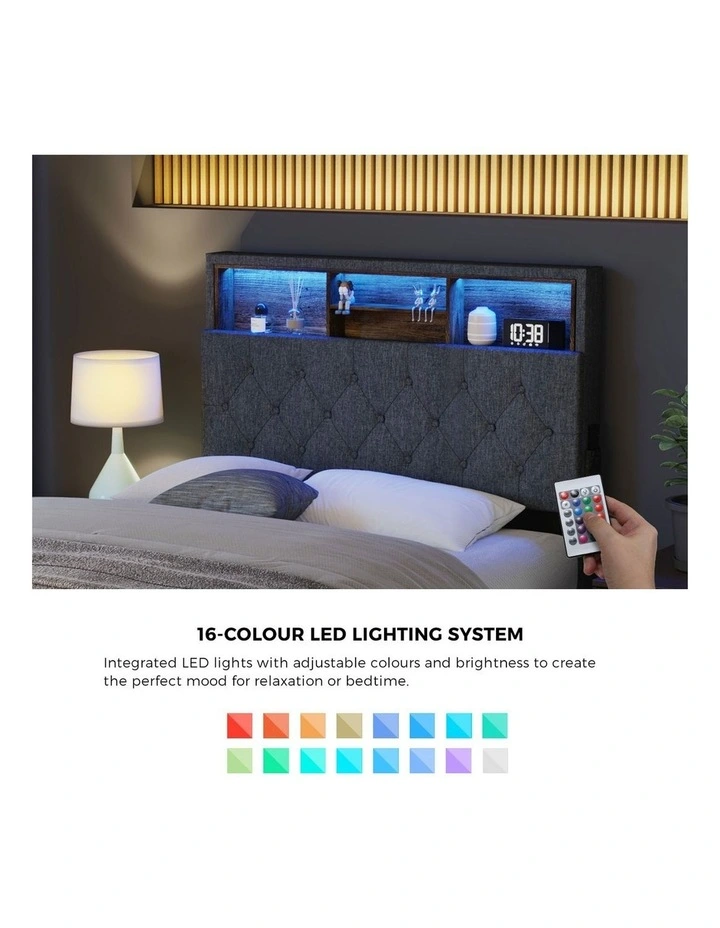 Oikiture Bed Frame King Single Beds Base with LED Storage Bedhead NOVI image 6