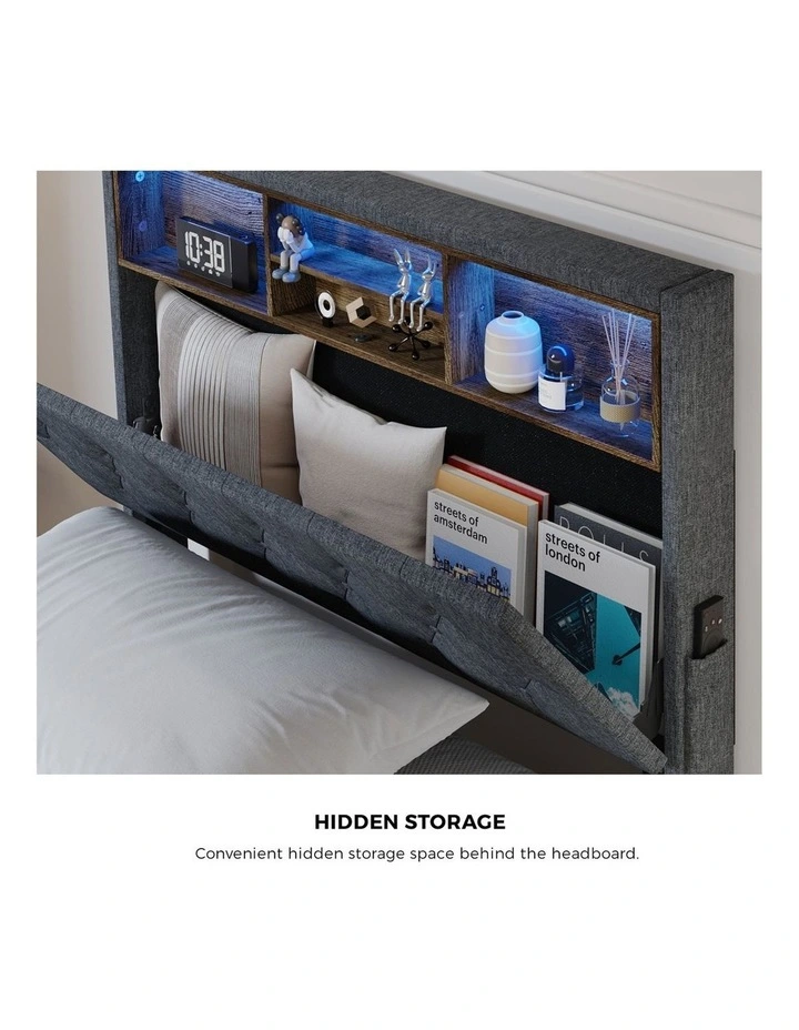 Oikiture Bed Frame King Single Beds Base with LED Storage Bedhead NOVI image 7