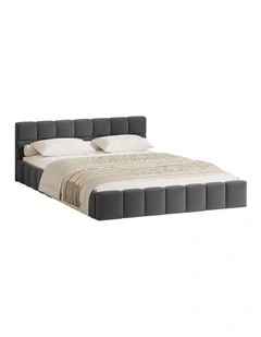 Oikiture Bed Frame Double Size Tufted Headboard Grey Velvet