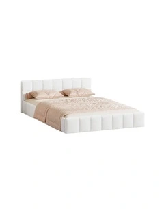 Oikiture Bed Frame Double Size Tufted Headboard White Boucle