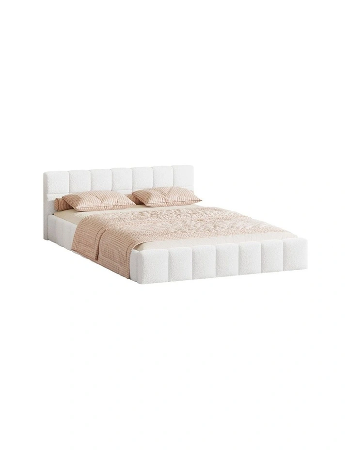Oikiture Bed Frame Double Size Tufted Headboard White Boucle image 1