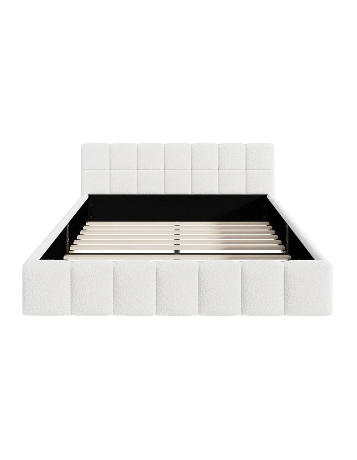 Oikiture Bed Frame Double Size Tufted Headboard White Boucle image 2