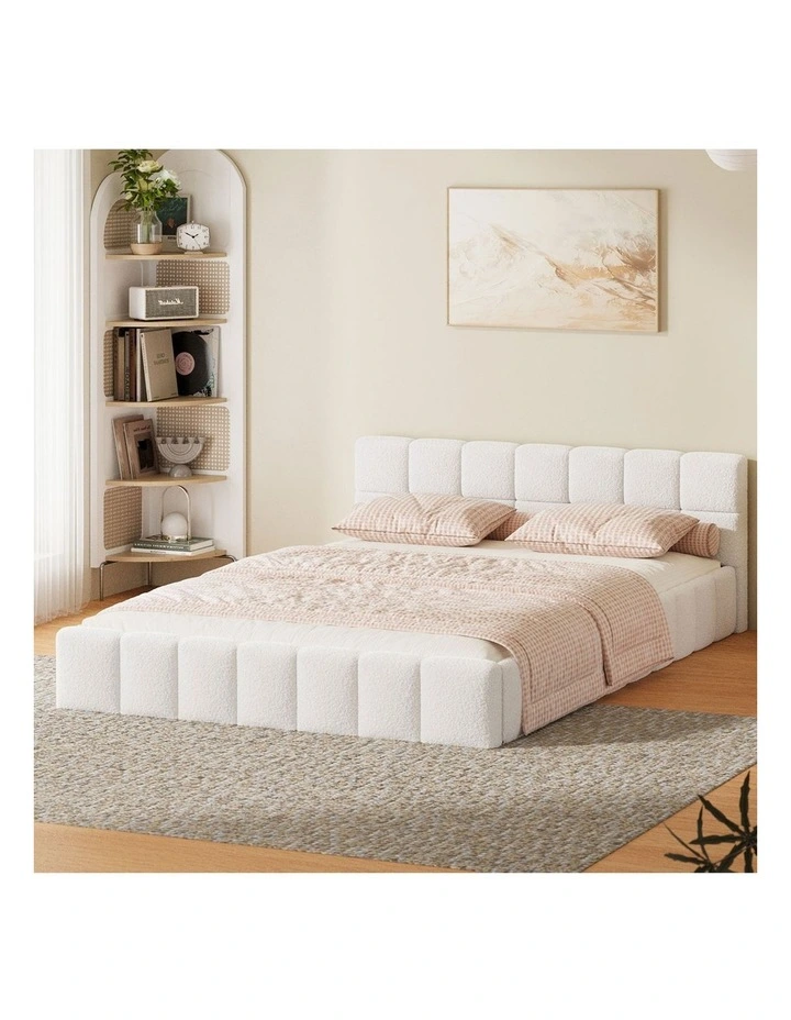 Oikiture Bed Frame Double Size Tufted Headboard White Boucle image 4