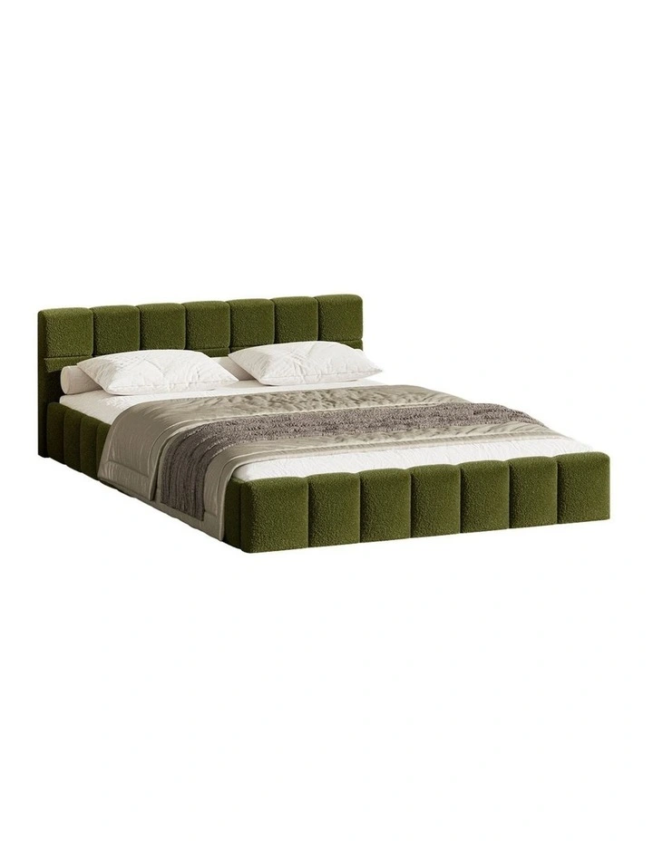 Oikiture Bed Frame Double Size Tufted Headboard Green Boucle image 1