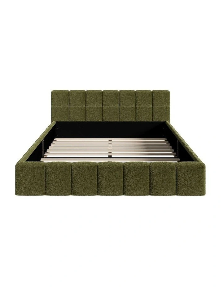 Oikiture Bed Frame Double Size Tufted Headboard Green Boucle image 2