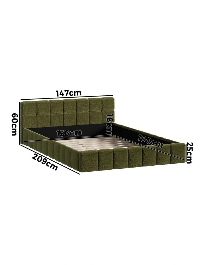 Oikiture Bed Frame Double Size Tufted Headboard Green Boucle image 3