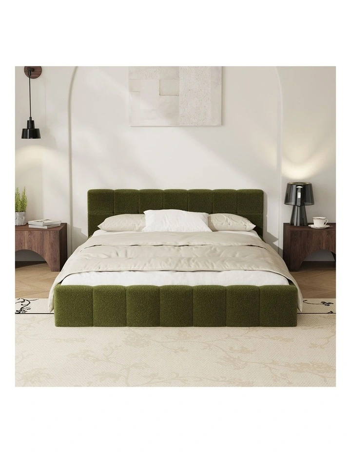 Oikiture Bed Frame Double Size Tufted Headboard Green Boucle image 5