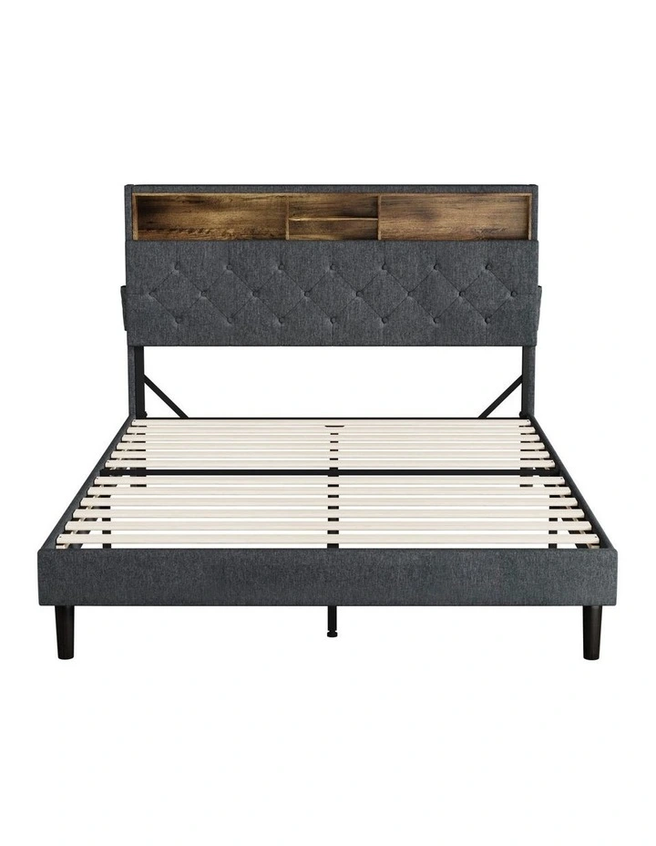 Oikiture Bed Frame Double Size Beds Base with LED Storage Bedhead NOVI image 2