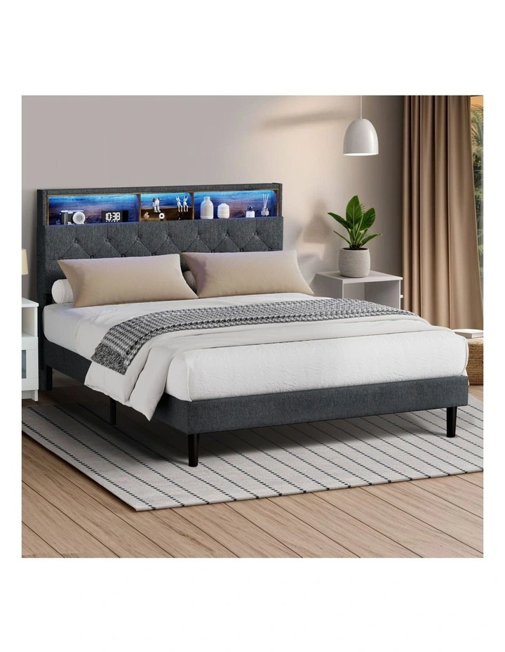 Oikiture Bed Frame Double Size Beds Base with LED Storage Bedhead NOVI image 4