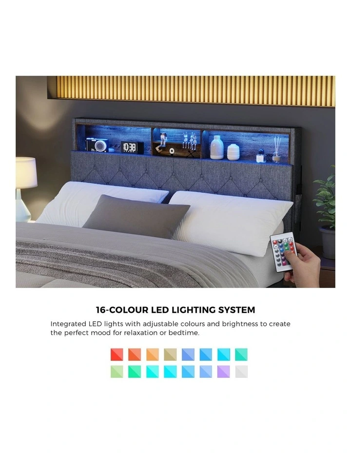 Oikiture Bed Frame Double Size Beds Base with LED Storage Bedhead NOVI image 6