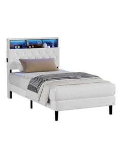 Oikiture Bed Frame King Single Size Platform Beds with LED Storage Bedhead NOVI
