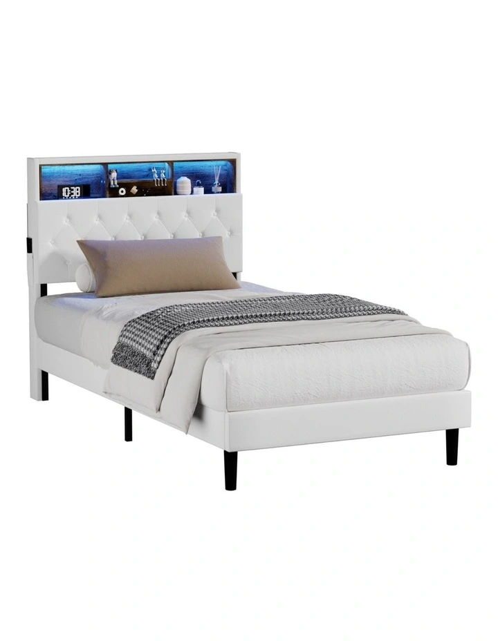 Oikiture Bed Frame King Single Size Platform Beds with LED Storage Bedhead NOVI image 1