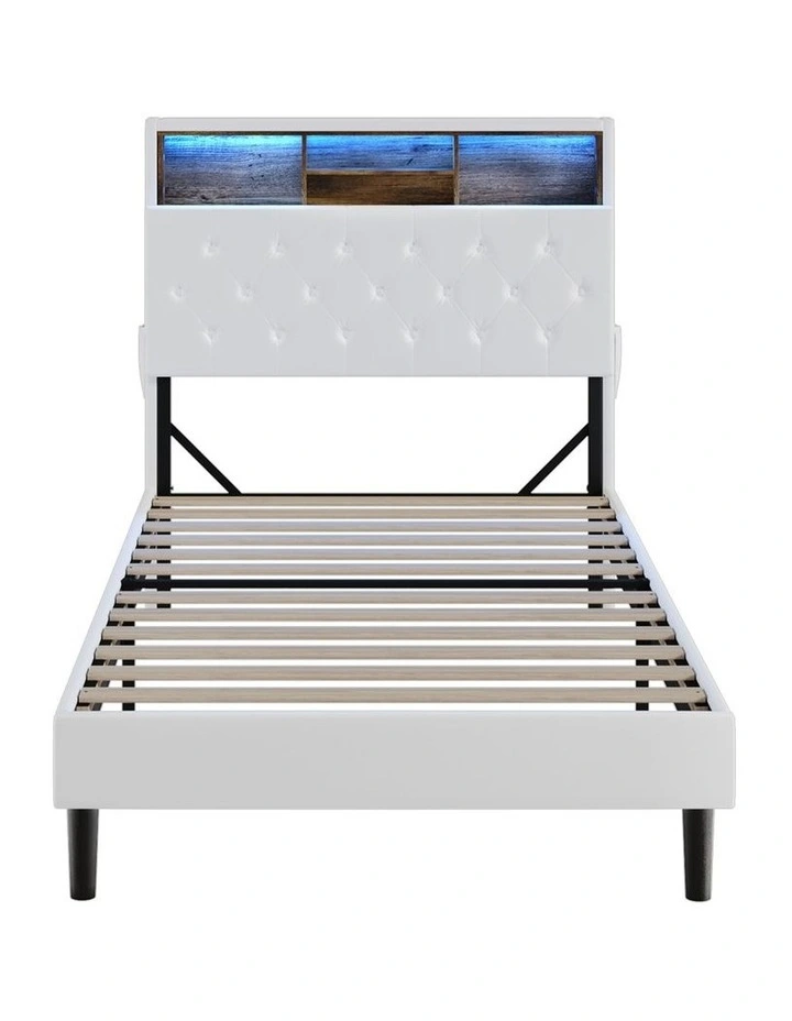 Oikiture Bed Frame King Single Size Platform Beds with LED Storage Bedhead NOVI image 2