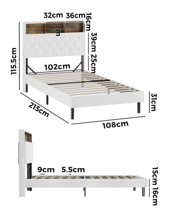 Oikiture Bed Frame King Single Size Platform Beds with LED Storage Bedhead NOVI image 3