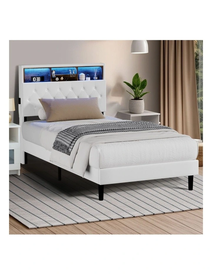 Oikiture Bed Frame King Single Size Platform Beds with LED Storage Bedhead NOVI image 4